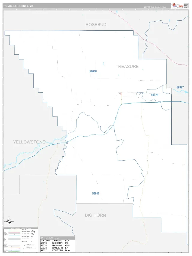 Treasure County, MT ZIP Code Wall Map, Classic style