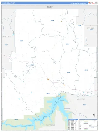 Valley County, MT Business Reference style ZIP Code wall map