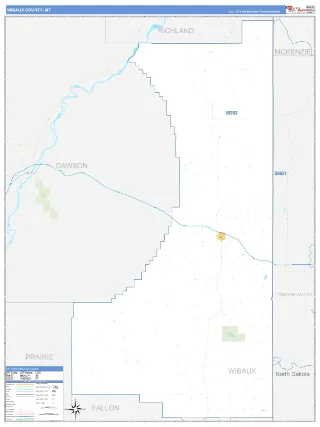 Wibaux County, MT Business Reference style ZIP Code wall map
