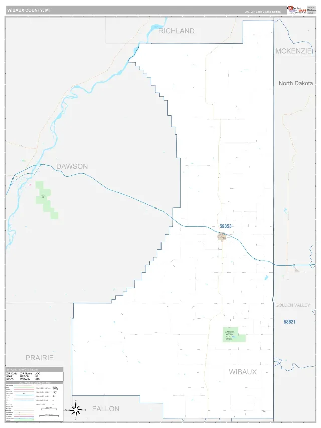 Wibaux County, MT ZIP Code Wall Map, Classic style