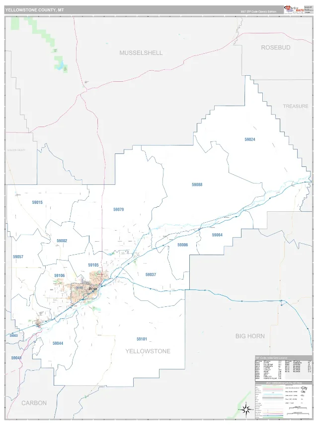 Yellowstone County, MT ZIP Code Wall Map, Classic style