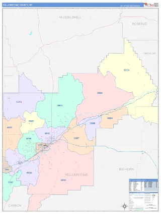 Yellowstone County, MT ColorCast style ZIP Code wall map