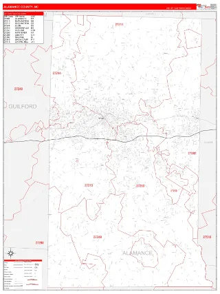 Alamance County, NC RedLine style ZIP Code wall map
