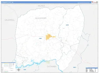 Alexander County, NC Business Reference style ZIP Code wall map
