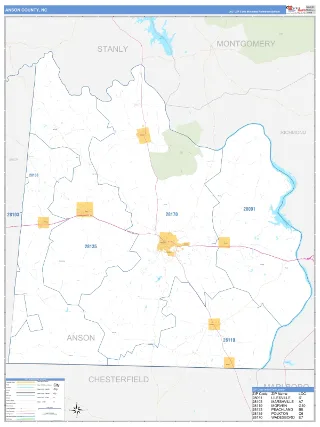 Anson County, NC Business Reference style ZIP Code wall map
