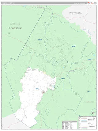 Avery County, NC Classic style ZIP Code wall map