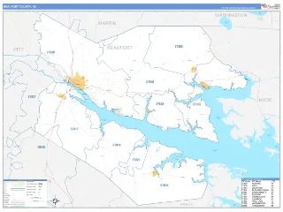 Beaufort County, NC Business Reference style ZIP Code wall map