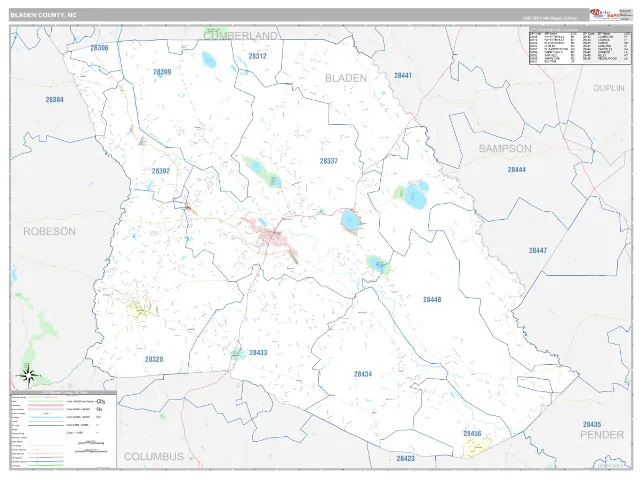 Bladen County, NC ZIP Code Wall Map, Classic style