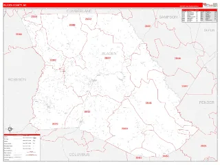 Bladen County, NC RedLine style ZIP Code wall map