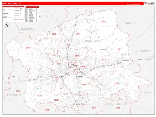 Buncombe County, NC RedLine style ZIP Code wall map