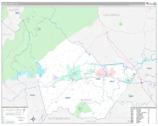 Burke County, NC Classic style ZIP Code wall map
