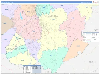 Cabarrus County, NC ColorCast style ZIP Code wall map