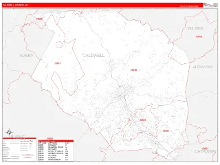 Caldwell County, NC RedLine style ZIP Code wall map