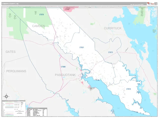 Camden County, NC ZIP Code Wall Map, Classic style