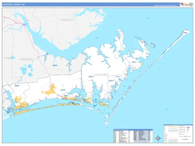 Carteret County, NC ZIP Code Wall Map, Business Reference style