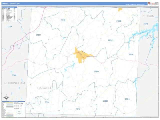 Caswell County, NC ZIP Code Wall Map, Business Reference style
