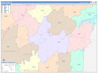 Caswell County, NC ColorCast style ZIP Code wall map