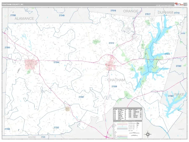 Chatham County, NC ZIP Code Wall Map, Classic style