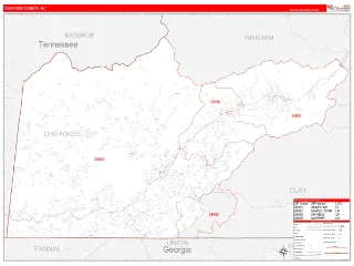 Cherokee County, NC RedLine style ZIP Code wall map