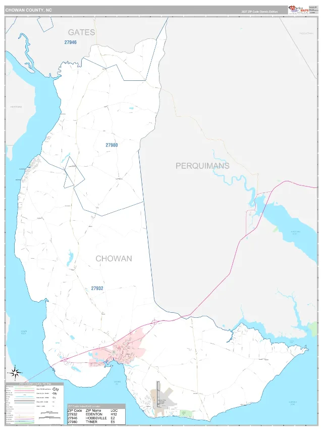 Chowan County, NC ZIP Code Wall Map, Classic style