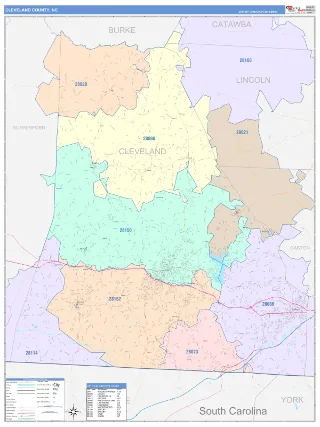 Cleveland County, NC ColorCast style ZIP Code wall map
