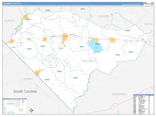 Columbus County, NC Business Reference style ZIP Code wall map
