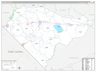 Columbus County, NC Classic style ZIP Code wall map