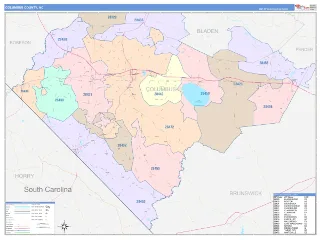 Columbus County, NC ColorCast style ZIP Code wall map