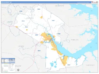 Craven County, NC Business Reference style ZIP Code wall map