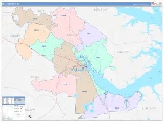Craven County, NC ColorCast style ZIP Code wall map