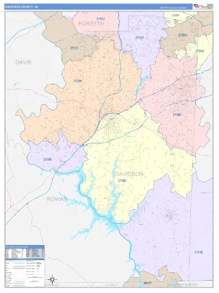 Davidson County, NC ColorCast style ZIP Code wall map