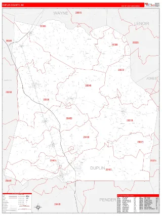 Duplin County, NC RedLine style ZIP Code wall map