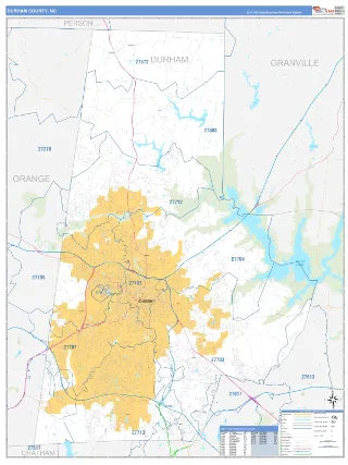 Durham County, NC Business Reference style ZIP Code wall map