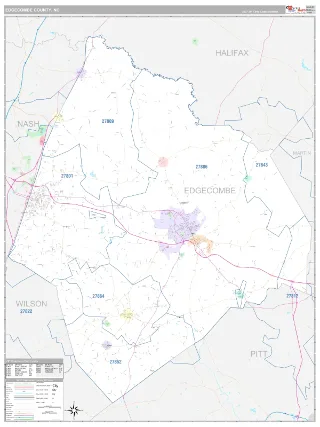 Edgecombe County, NC Classic style ZIP Code wall map