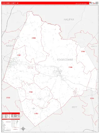 Edgecombe County, NC RedLine style ZIP Code wall map
