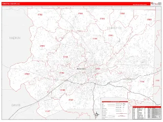 Forsyth County, NC RedLine style ZIP Code wall map