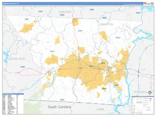 Gaston County, NC Business Reference style ZIP Code wall map