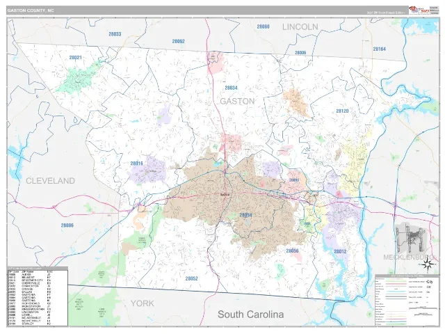 Gaston County, NC ZIP Code Wall Map, Classic style