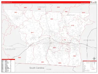Gaston County, NC RedLine style ZIP Code wall map