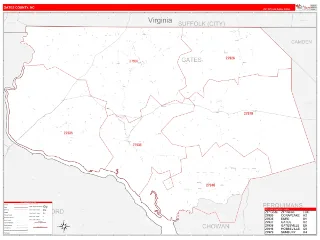 Gates County, NC RedLine style ZIP Code wall map