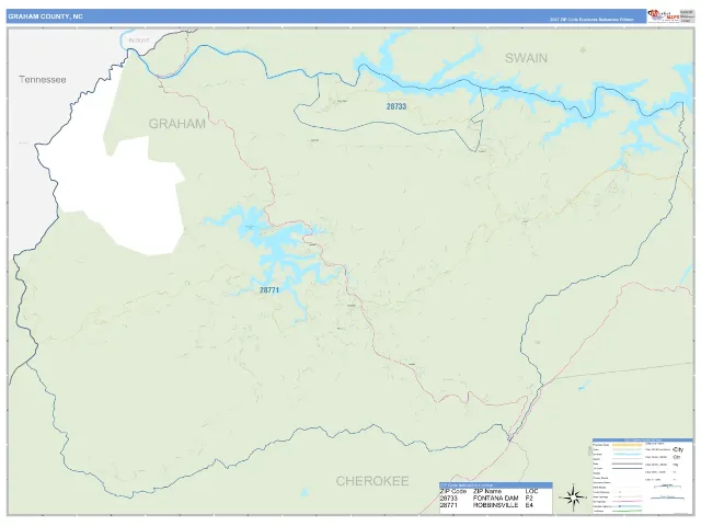 Graham County, NC ZIP Code Wall Map, Business Reference style