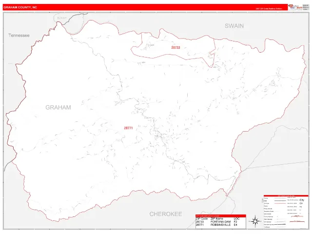 Graham County, NC ZIP Code Wall Map, RedLine style