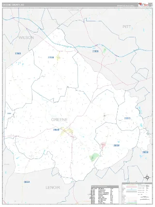 Greene County, NC Classic style ZIP Code wall map
