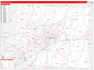 Guilford County, NC RedLine style ZIP Code wall map