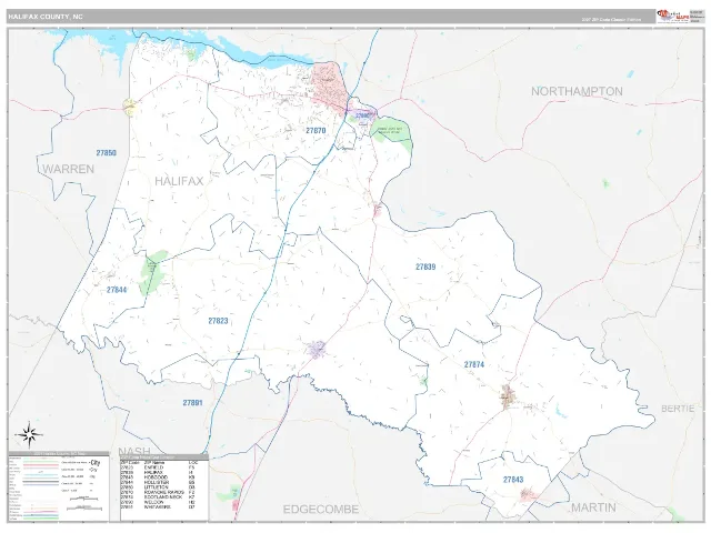 Halifax County, NC ZIP Code Wall Map, Classic style