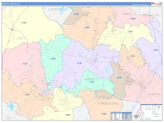 Harnett County, NC ColorCast style ZIP Code wall map