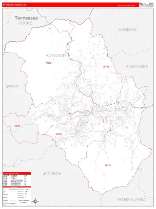 Haywood County, NC RedLine style ZIP Code wall map