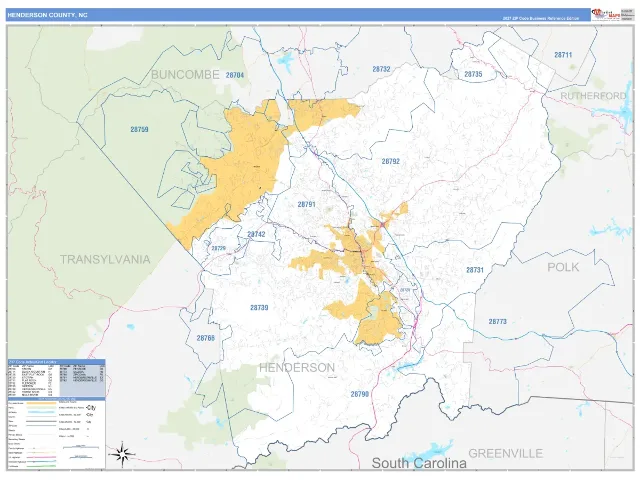 Henderson County, NC ZIP Code Wall Map, Business Reference style
