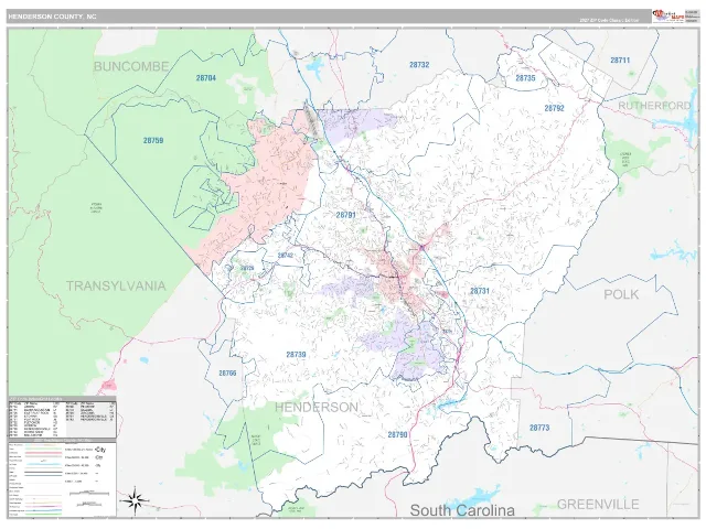 Henderson County, NC ZIP Code Wall Map, Classic style