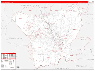 Henderson County, NC RedLine style ZIP Code wall map